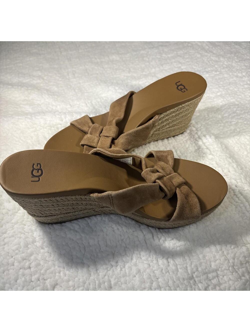 UGG Niyomee Espadrille Wedge Sandal Women's Size 7.5 Chestnut cushion braided